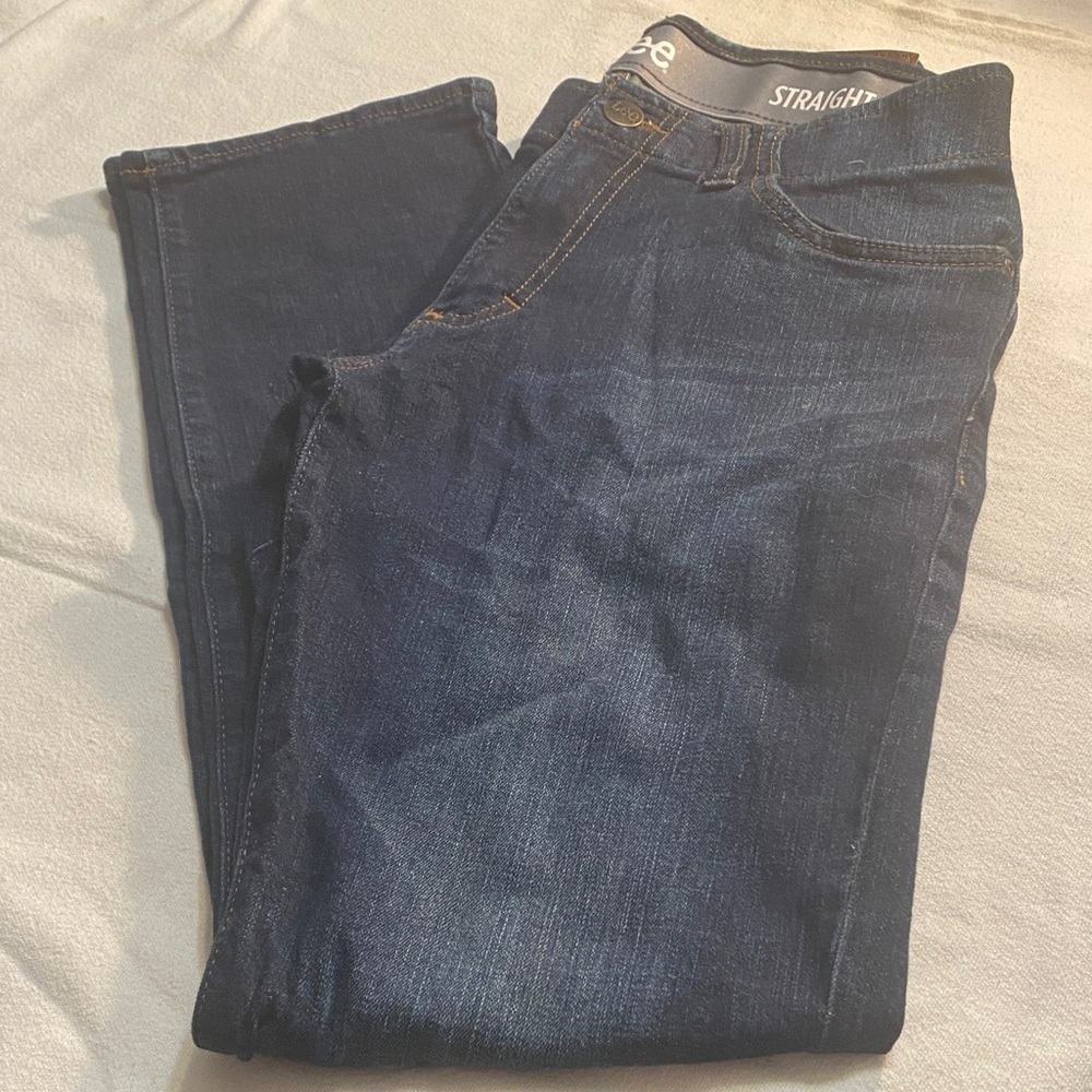 Lee Women’s 30 Straight Taper Dark Blue Denim Jeans Stretch Wide Waistband NEW